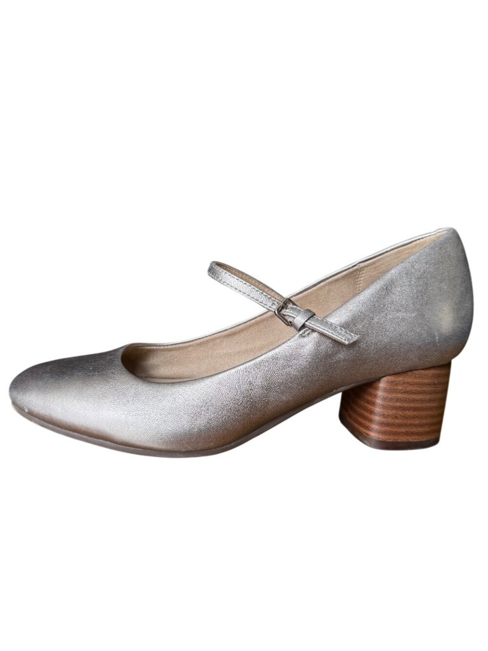 Earth Rumer Gold Metallic Leather Mary Jane Block Heel Pumps Size 7.5